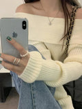 Solid Off Shoulder Knit Sweater-Outfit