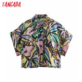 Women Retro Flowers Print Oversize Summer Shirt Short Sleeve 2021 Chic Female Short Blouse Shirt Tops