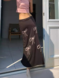 2024 Vintage Blinding Bow Print Slimy Half-Dress Woman Low-Waist Drawstring Tie With Loose Straight