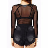 Fongt Spring And Autumn Black All Transparent Mesh Yarn Bottom Shirt Female Long Sleeve Sexy Perspective Thin Net Shirt Super Elastic Gauze