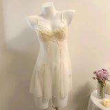 Fongt Pajamas Women 2025 New Pure Desired Style Advanced Sensing Chest With Pajamas With Sleeping Skirts Summer Transparent Lace Set