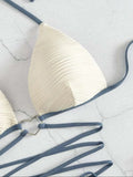 Fongt Split Hard Cup Bikini Love Draw Cord Strap Bikini Swimsuit Ladies Sexy
