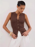 Fongt Summer Sleeveless Single-Button Clasp Knit Small Cardigan New Tight Vest