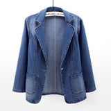 Women's Denim Suit Jacket New Spring Autumn Korean Pocket Jeans Outwear Female Slim One Button Long Sleeve Denim Blazers