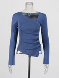 Fongt Long-Sleeved Women's Clothing In Autumn 2025 New Irregular Design Folding Button Repair Knitted Top Lady