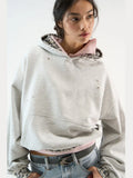 Fongt Print Splicing Short Hooded Hoodie 2025 New Loose Design Hoodie Hoodie Woman