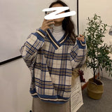 Plaid Sweaters Women Knitted Pullovers Casual Plush Sweaters Ladies Oversized Jumper Long Sleeve Tops Sueters De