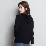 Candy Colors Hooded Sweaters Women's Casual Loose Green Solid Knitted Jumper Oversized Bottoming Pullover Blue Knitwear