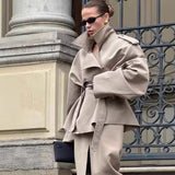 Fongt Burst Women's Loose Casual Collar Tie Medium Long Wind Coat