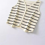 Fongt Women's Clothing Explosion V-Neck Sleeveless Striped Knitted Vest Women's Fashion