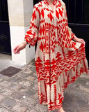 Fongt Large-Size Women's New Temperament Printed Shirt Dress Bohemian Dress