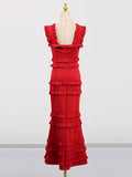 Fongt Temperament Dress Women 2025 Summer New Elegant Wind Flowers Spliced Wood Ear Design Sling