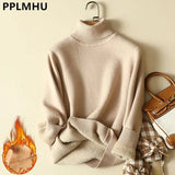 Turtleneck Sweater Women Big Size 4XL Imitation Mink Lined Pullover Thicken Warm Knit Tops Soft Slim Knitwear Jumper
