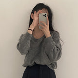 Dark Academia Solid Color Round Neck Sweater-Outfit
