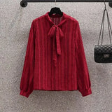 Vintage Fragrance Suits Autumn Red Long Sleeve Bow Collar Blouse And Tweed Vest Dresses Two Pieces Sets