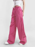 Trendy Women's Wear Personality Rope Design Solid Color Simple Basic Straight Tube Overalls Casual Pants-Outfit
