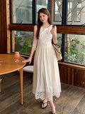 Fongt Xixi 13 Line 2025 Summer New Elegant Temperament Pure Color High Waist Lace Dress Dress Women 88272