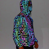 Circuit Pattern Colorful Reflective Jacket Men And Women's Hip Hop Rainbow Color Reflective Jacket Top-Outfit