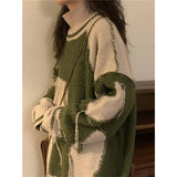 Patchwork Sweater Women Harajuku Tassel Oversized Knitted Pullovers Streetwear Korean Casual Knitwear All Match Jumpers-Outfit