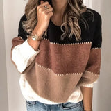 Fongt Women's Autumn And Winter New Solid Color Stitching Sweater Jacket Casual Round Collar