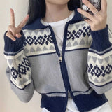 Vintage Jacquard Print Zip Up Cardgan-Outfit