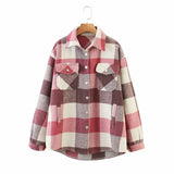 New Autumn Sanded Blouse Women's Lapel Single-Breasted Plaid Coat-Outfit