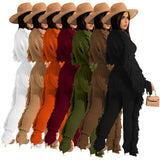 Fongt New Women's Wear Casual Solid Color Knit Long Sleeve Tassel Suit-Outfit