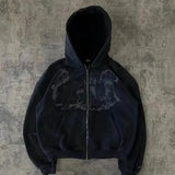 Fongt Harajuku Y2K Spring And Autumn Hooded Sports Cardigan Zip Graffiti Print Long-Sleeved Hoodie Coat Code