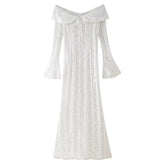 Fongt Women's Clothing Explosion Fashion Elegant Sexy One-Word Shoulder Lace Dress