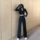 Fongt Waist Wide Leg Pants Women's Pants Autumn Hanging Feeling Loose Versatile Black Thin Suit Pants Casual Straight Leg Floor Pants-Outfit