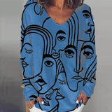 V-neck Long Sleeve Pullover Casual Loose