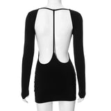 Black Long Sleeve Deep Open Back Mini Dress-Outfit