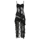 2024 Summer New Women's Clothing Pure Hot Girl Wind Hollow Lace Irregular Pendulum
