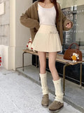 Bow Solid High Waist Pleated A-line Skirt-Outfit