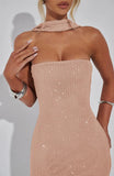 Sequin Tube Bodycon Mini Dress With Sparkle Scarf Collar-Outfit