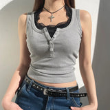 Lace Stitching Fake Two Tank Top-Outfit