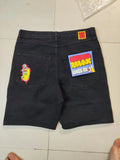 Skateboard Denim Shorts Washed Denim Shorts Summer Loose Retro Trend Brand Casual Denim Shorts-Outfit