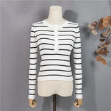 New 2022 Buttons Knitted Pullovers Striped Casual Basic Fashionable Wild Winter Spring Women Sweater Lady Tops
