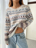 Fongt 2025 New Fair Island Round Collage Loose T-Freuffed Long-Sleeved Sweater Girl