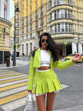 Cropped Blazer And Pleated Mini Skirt Set-Outfit