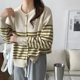 New 2022 Korean Fashion Striped Chic Vintage Sweaters Women Autumn Winter Knitted Cardigans Elegant Tops
