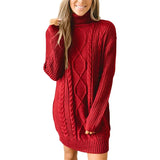 Fongt New Women's Long Sleeve Round Collar Dress Knit Jumper Sweater