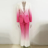 Fongt New Fashion Temperament Gradient Color Repair Suit Horn Trouser Set Two Sets