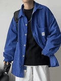 Men's Corduroy Loose Button-Down Shirt-Outfit