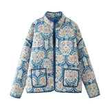 Fongt Women's Explosion French Vintage Printed Cotton Coat