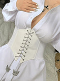 Butterfly Chain Strap Pu Leather Corset Top-Outfit