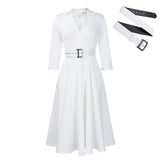 Fongt Women's Spring New Fashion Clip Solid Color High Waist Elegant Grand Size Dress