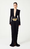 Exploding Black Long-Sleeved Hollow V-Neck Cross Dress Metal Fishtail Elegant