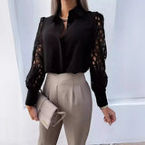 Spring / Summer 2023 Hot Selling Ladies Pure Color Lace Splicing Shirt-Outfit