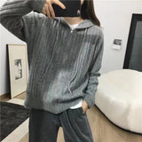 Zipper Hooded Sweater Knitted Cardigan Jacket Women's 2024 Autumn New Loose Lazy Style Outer Coat-Outfit
